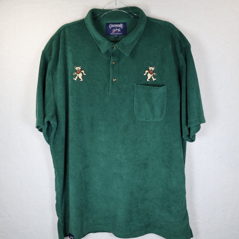 Grateful Dead Section 119 Terry Cloth Polo Shirt Green Dancing Bears XXXL